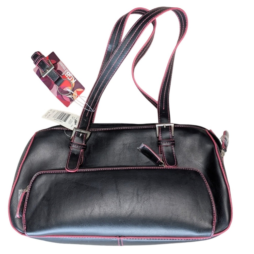 Y2K Deadstock KGB Studio Black Faux Vegan Leather Baguette Shoulder Bag Purse